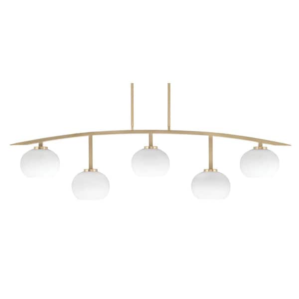 Unbranded Siena 51.25 in. 5-Light New Age Brass Chandelier with 7 in. White Muslin Glass Shades, no bulbs included