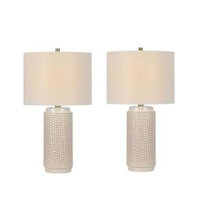 24 in. Tile Relief Tower Indoor Table Lamp Set with Decorator Shade and (Set of 2)