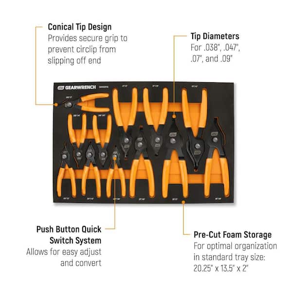 GEARWRENCH Convertible Push Button Snap Ring Pliers Set in Foam