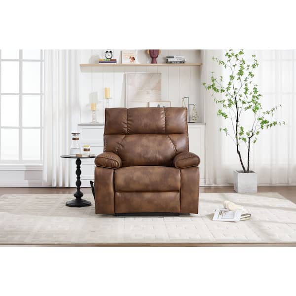 Brown Faux Leather Dual Motor Power Lift Recliner with Heat Massage Infinite Position and Hidden Cup Holders
