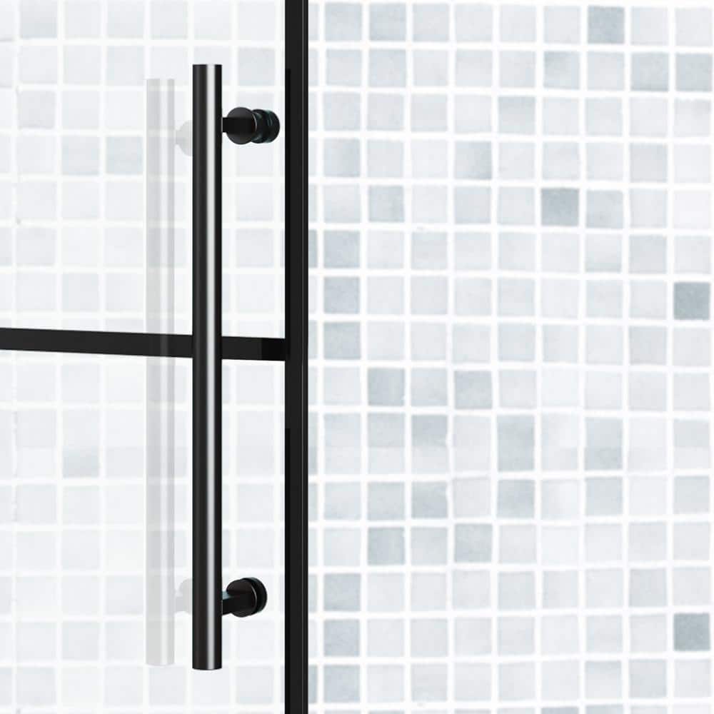 48" Matte Black Sliding Shower Door with Stainless Steel Handle