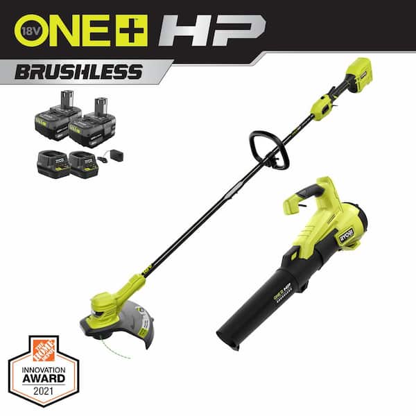indenlandske nærme sig obligat RYOBI ONE+ HP 18V Brushless Cordless Battery String Trimmer and Leaf Blower  with (2) 4.0 Ah Batteries and (2) Chargers P20120-2X - The Home Depot