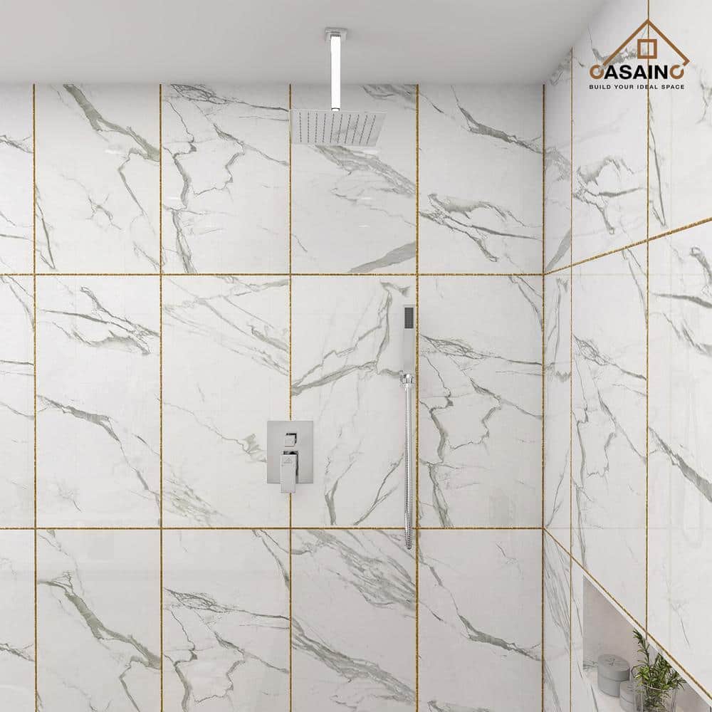 Large Chrome Dual Square Ceiling Mounted Rain Shower System