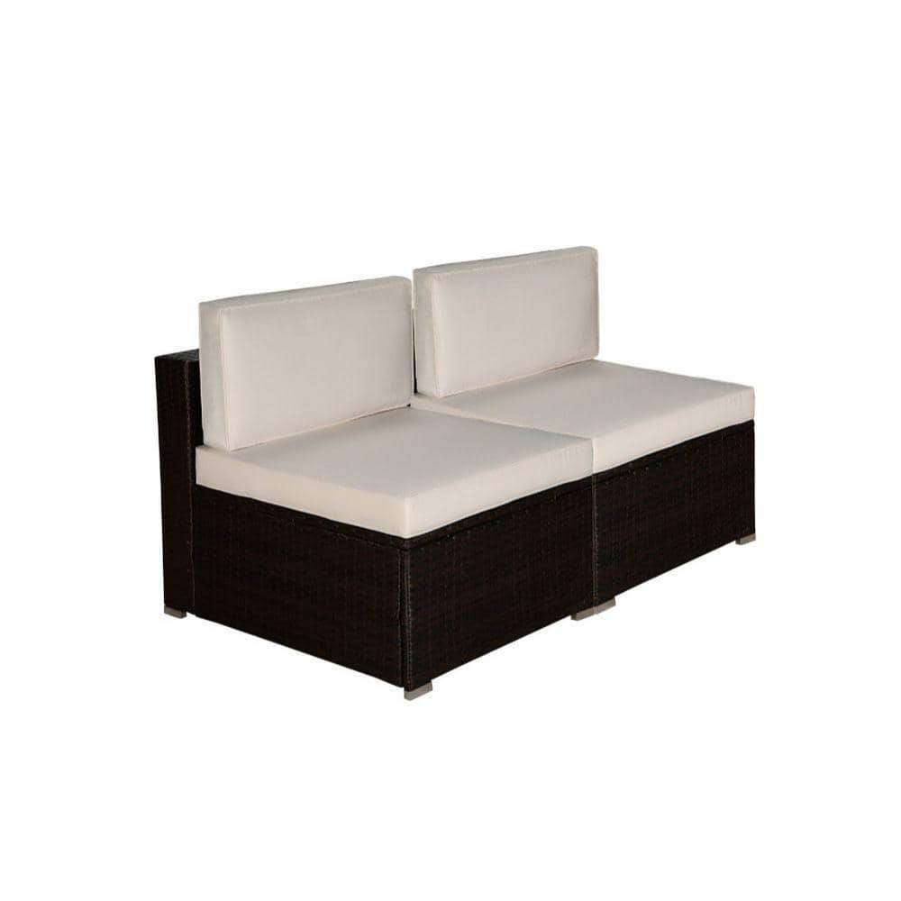 Dark Brown PE Rattan Wicker Outdoor Sectional Sofa Sets with Beige Cushion 