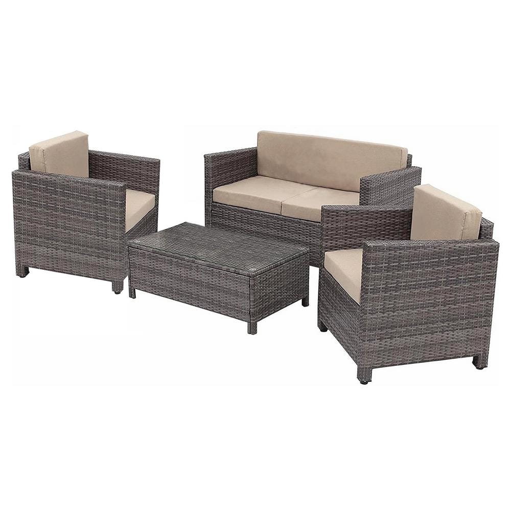 4-Piece Dark Gray Wicker Outdoor Patio Conversation Sectional Sofa Set with