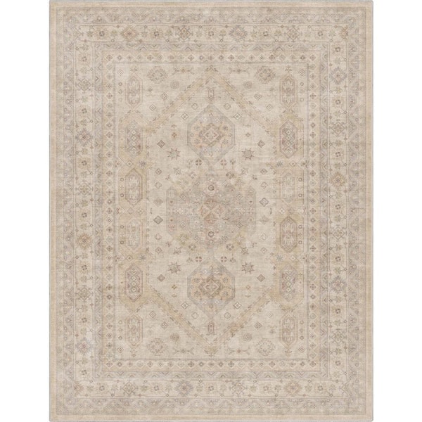 Well Woven Beige 7 ft. 7 in. x 9 ft. 10 in. Apollo Nicosia Vintage Tribal Medallion Area Rug
