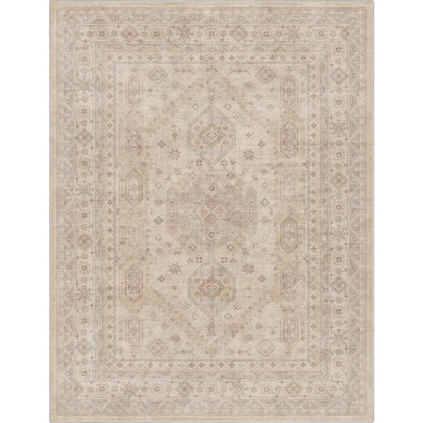 Well Woven Beige 9 ft. 10 in. x 13 ft. Apollo Nicosia Vintage Tribal Medallion Area Rug