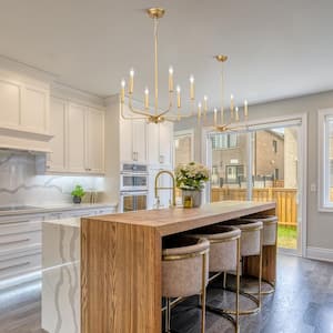 Modern Farmhouse 6-Light Gold Chandelier Classic Candlestick Island Light for Living Room and Kitchen Island