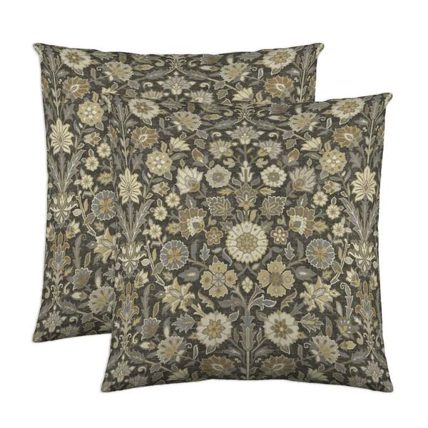 Colorfly Indira Slate Floral Polyester 18 in. x 18 in. Throw Pillow (Set of 2)