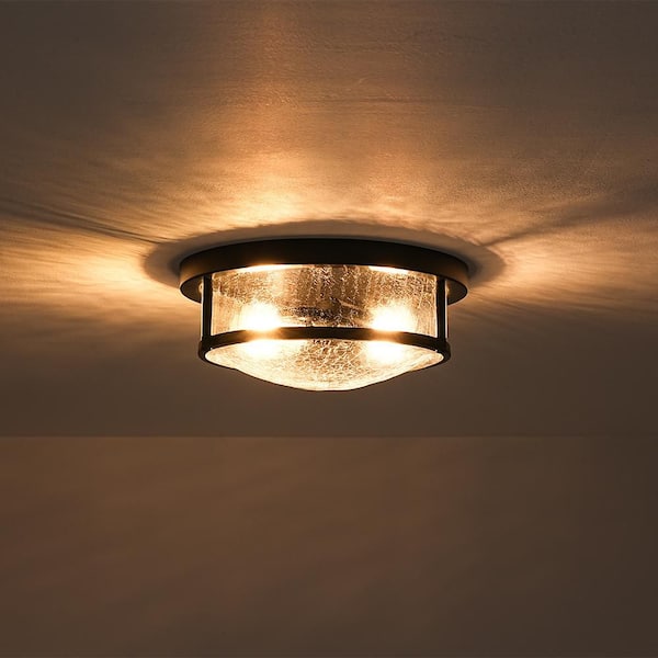 HUOKU Lumin 2-Light 11.8 in.W Black Flush Mount Industrial Dome