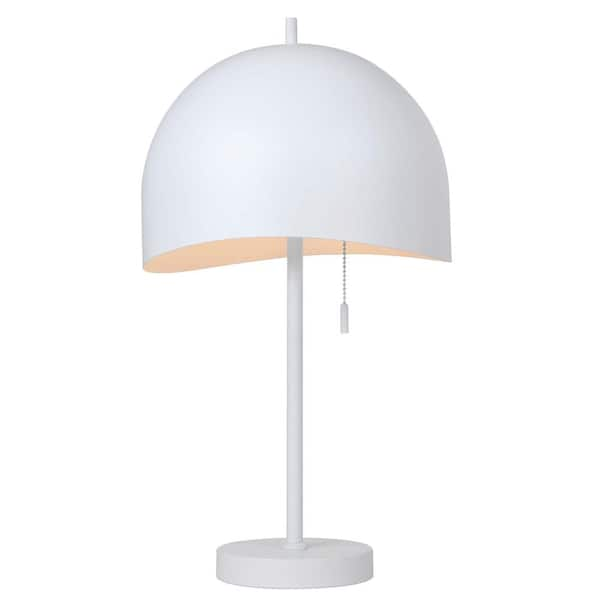 CANARM Henlee 21.25 in. Matte White Table Lamp with Matte White Metal Shade and Pull Chain Switch