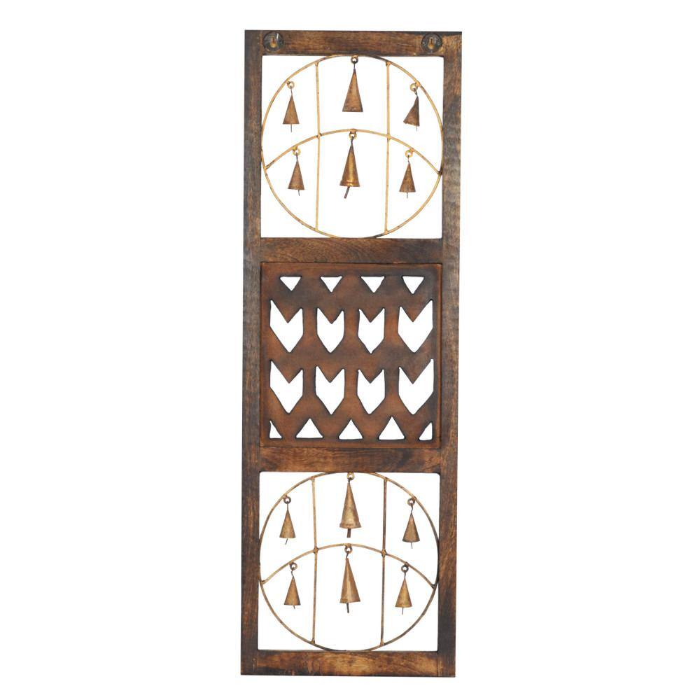 Brown Wood and Metal Bell Wall Decor Set of Three
