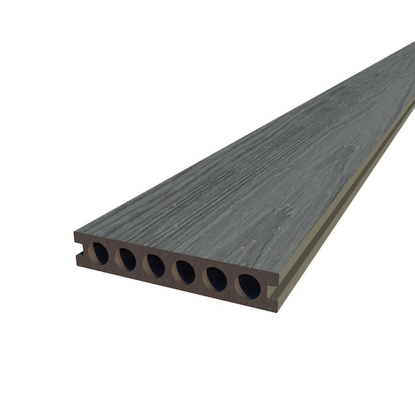 Heavy-Duty 1 in. x 5.4 in. x 8 ft. Silver Gray Grooved Hollow Composite Decking Board (5-Pack)