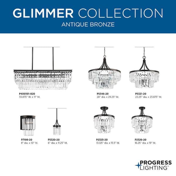 Progress Lighting Glimmer 4-Light Aged Bronze Farmhouse Clear Glass Linear Medium Hanging Kitchen Island Light