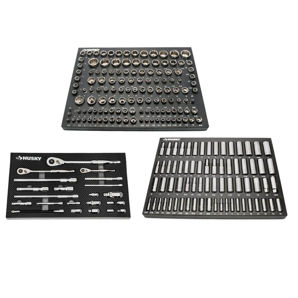 1/4 in., 3/8 in. and 1/2 in. Mechanics Tool Set with EVA Storage Trays (222