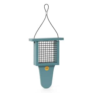 Suet Feeder with Tail Prop for Single Cake in Blue Recycled Plastic