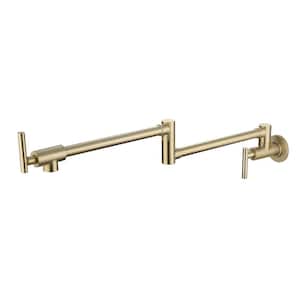 Brass Wall Mount 23 in . Pot Filler Faucet Contemporary 2-Handle Pot Filler Kitchen Faucet in Brushed Gold