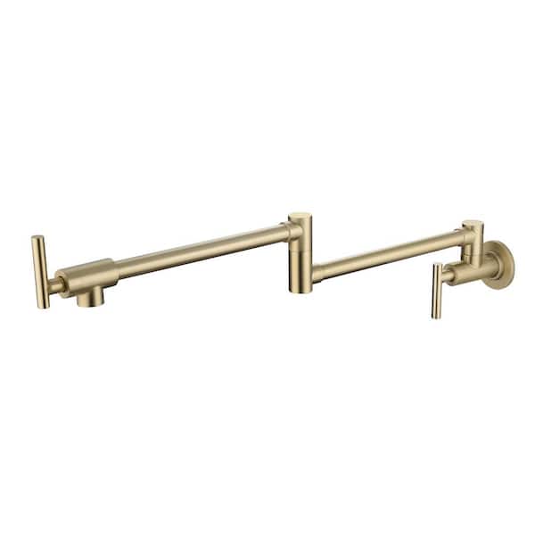 Unbranded Brass Wall Mount 23 in . Pot Filler Faucet Contemporary 2-Handle Pot Filler Kitchen Faucet in Brushed Gold
