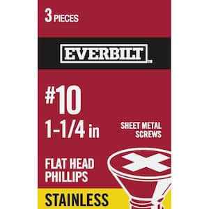 #10 x 1-1/4 in. Stainless Steel Phillips Flat Head Sheet Metal Screw (3-Pack)