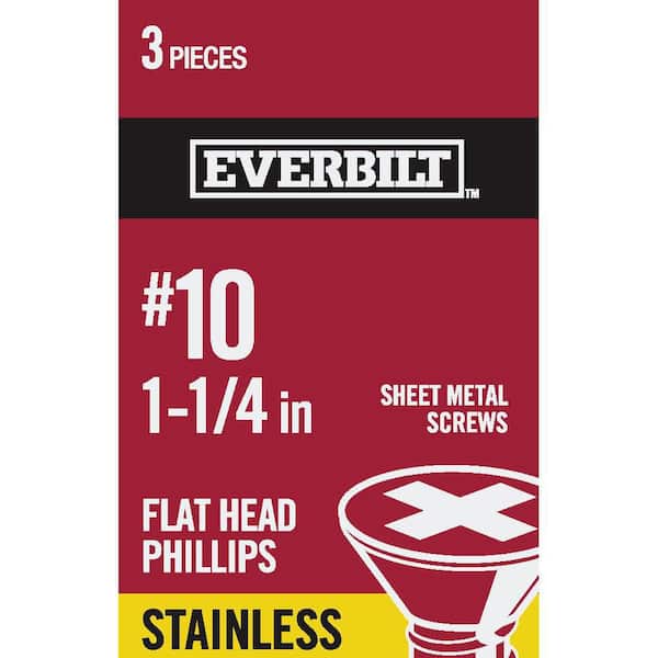 Everbilt #10 x 1-1/4 in. Stainless Steel Phillips Flat Head Sheet Metal Screw (3-Pack)