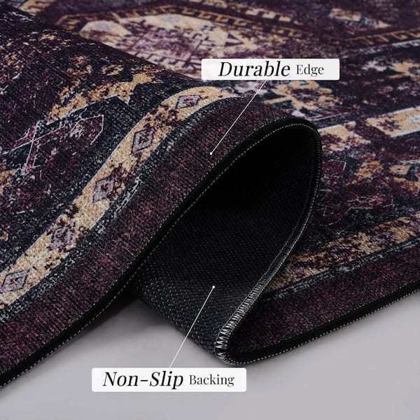 3 ft. x 5 ft. Black Burgundy Abstract Washable for Bedroom, Hallway, Kitchen, Playroom Area Rug