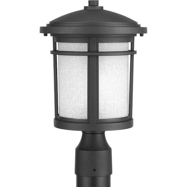 Progress Lighting Wish Collection 1-Light Textured Black Etched White Linen Glass Craftsman Outdoor Post Lantern Light