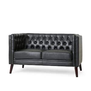 Riebe 53.50 in. Midnight Black Faux Leather Upholstered 2-Seat Loveseat