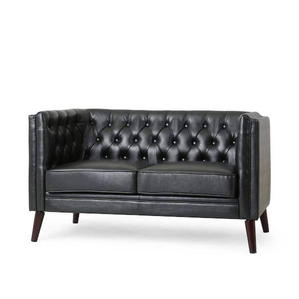 Noble House Riebe 53.50 in. Midnight Black Faux Leather Upholstered 2-Seat Loveseat