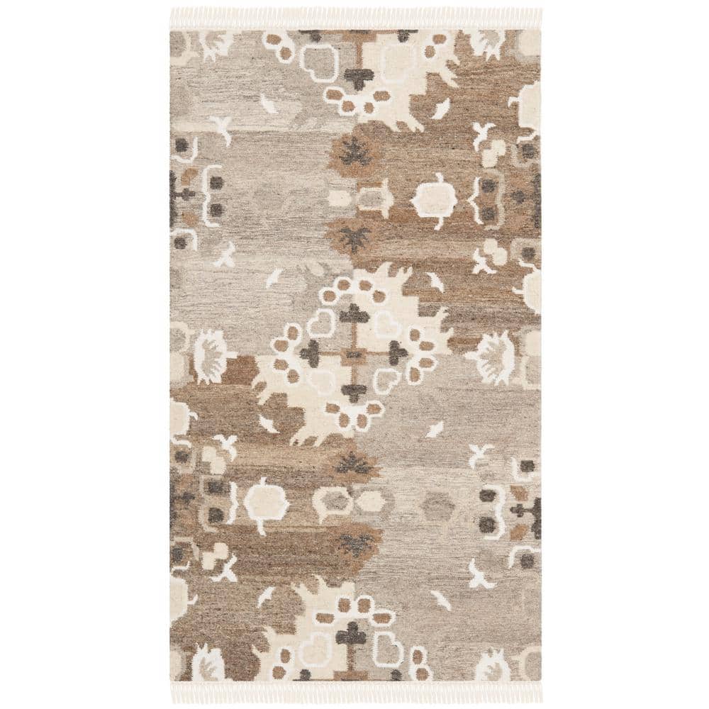 SAFAVIEH Natural Kilim Gray/Multi 3 ft. x 5 ft. Floral Area Rug -  NKM318A-3