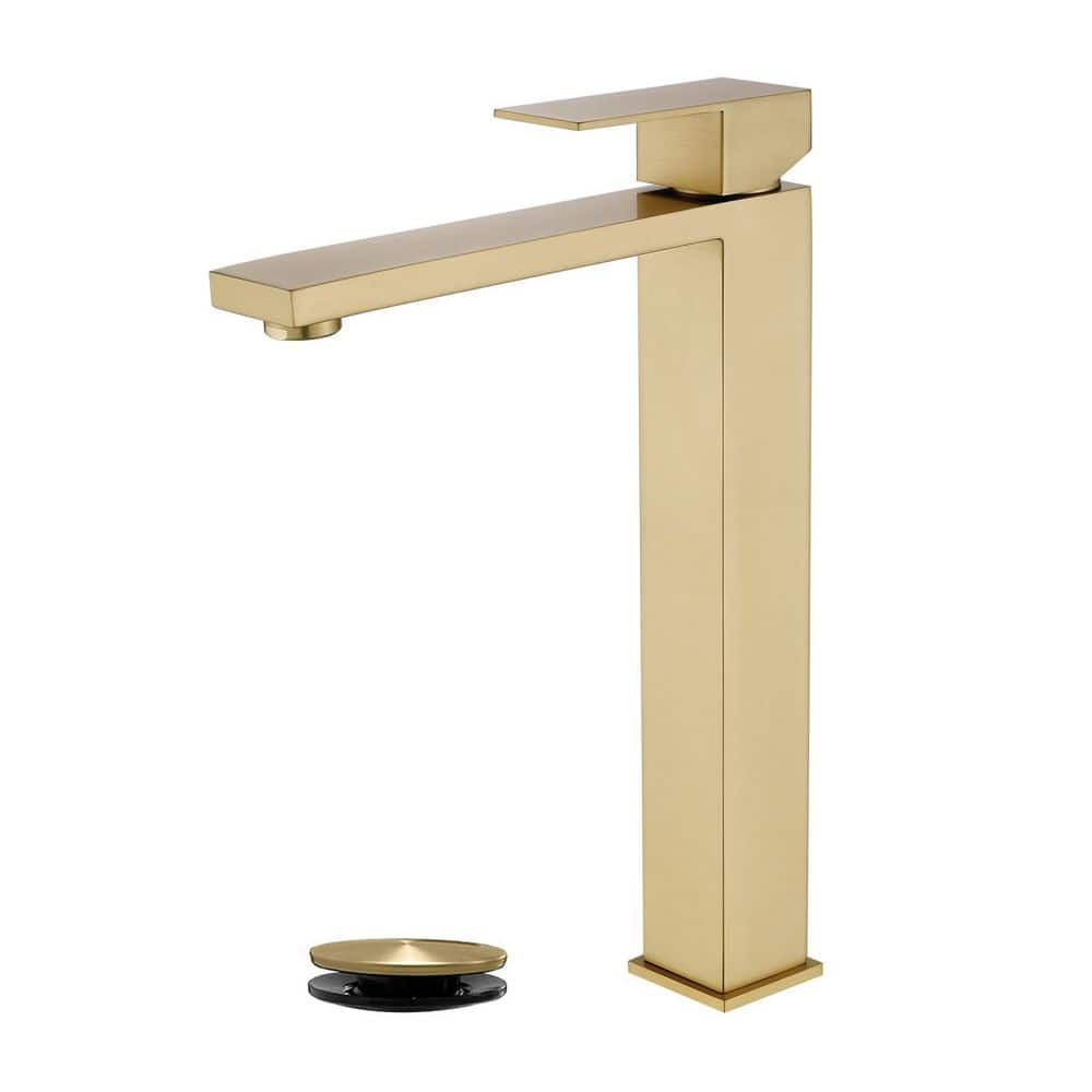 304 Stainless Steel Single Handle Single Hole Bathroom Faucet with Drain Kit Included in Gold price history on PriceWatchPro