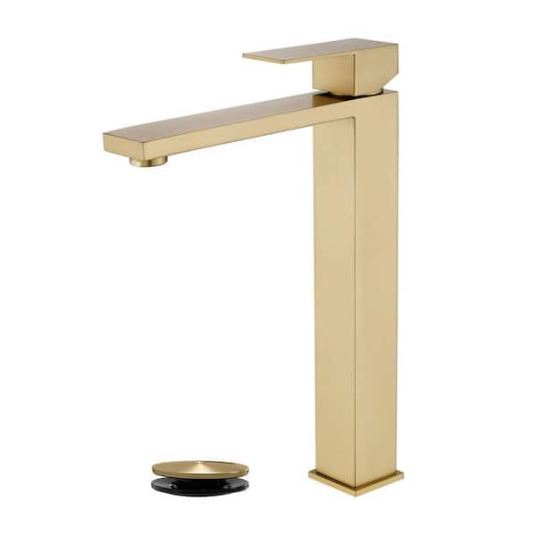 304 Stainless Steel Single Handle Single Hole Bathroom Faucet with Drain Kit Included in Gold