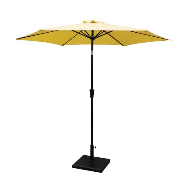 SUNRINX 8.8 ft. Aluminum Market Push Button Tilt Patio Umbrella in Yellow with 42 lbs. Square Resin Base