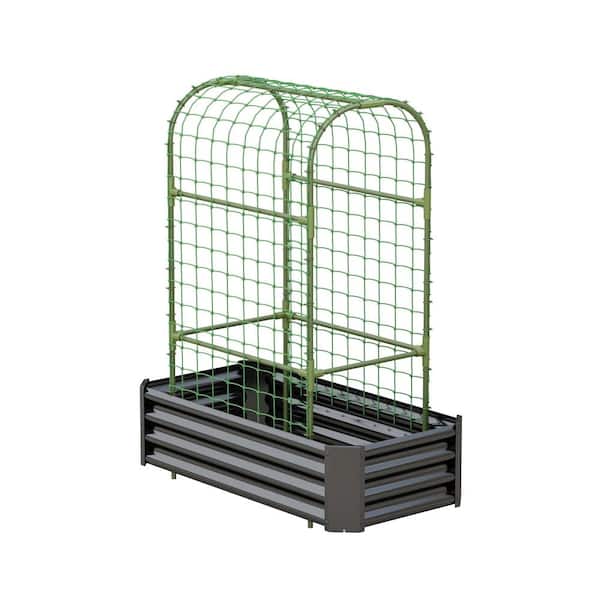 2-in-1 Raised Garden Bed with Trellis - 59" Tall Arch Planter Box for Climbing Plants, Outdoor Galvanized Metal Gardenin