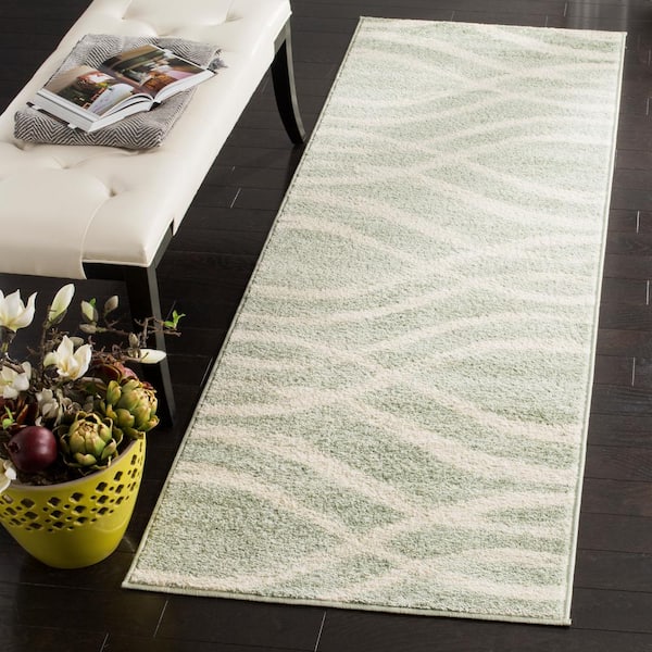 Adirondack 3 ft. x 18 ft. Sage/Cream Waves Runner Rug