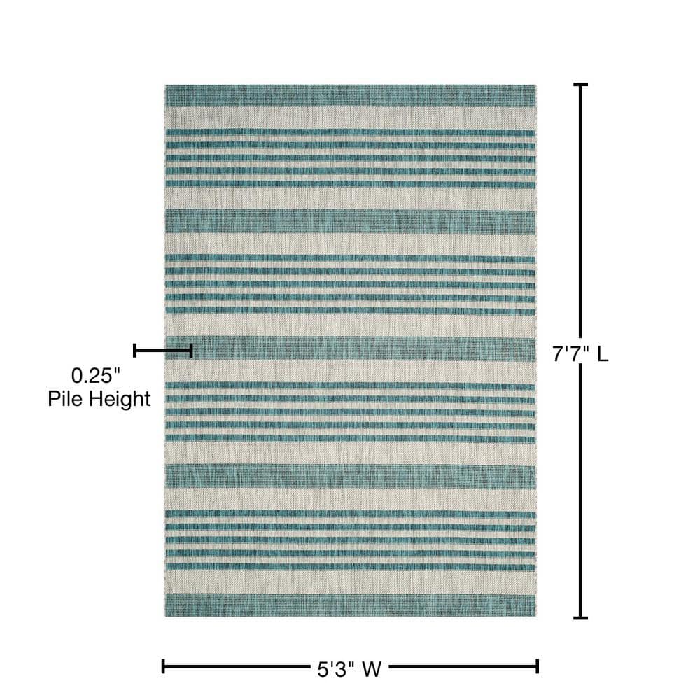 Grey/Blue Easy-Care Rectangular Synthetic 5' x 7' Area Rug