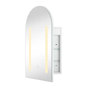 16 in. W x 28 in. H Lighted Arched Wood LED Surface Mount Bathroom Medicine Cabinet with Mirror in White