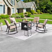 7-Piece Metal Patio Conversation Set with Beige Cushions