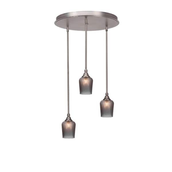 Unbranded Villa 3 Light Brushed Nickel, Cluster Pendant Light with 9 in. Smoke Textured Glass Shades, No Bulbs Included
