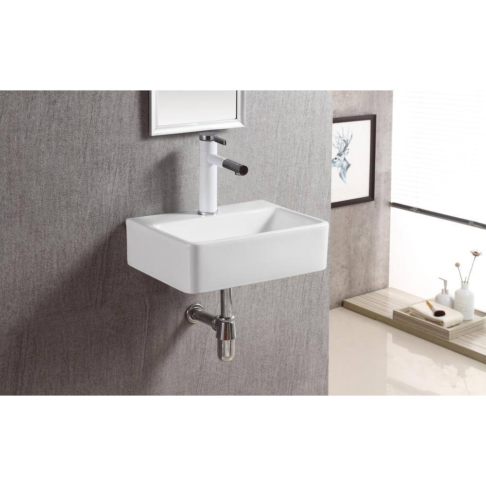 Elanti 12'' White Ceramic Rectangular Wall-Mount Bathroom Sink