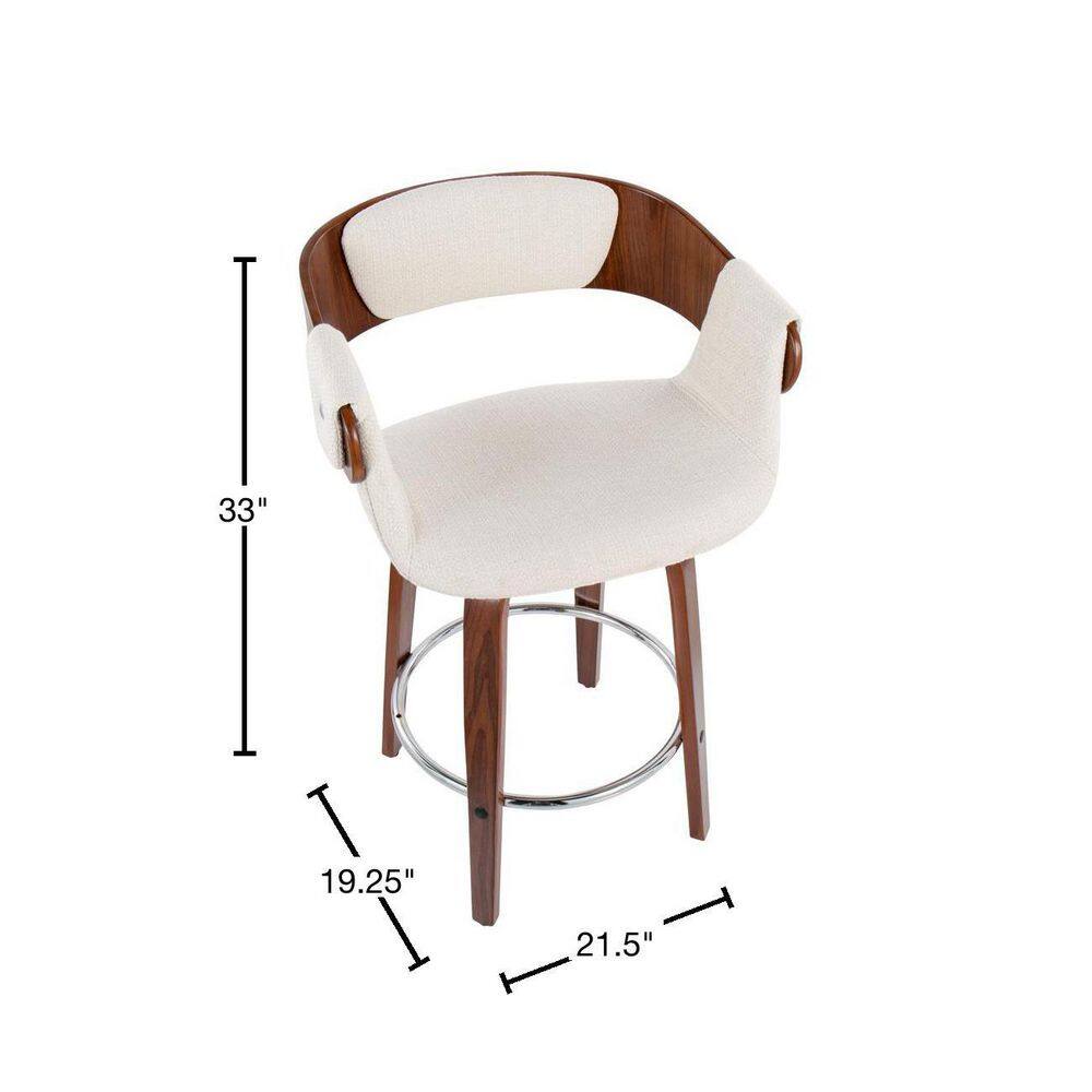 Elisa Cream Fabric and Walnut Wood Swivel Counter Stool, Set of 2