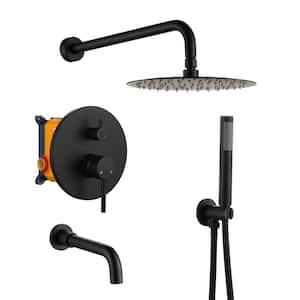 Wall Mount 10 in. Single Handle 1-Spray Tub and Shower Faucet 1.8 GPM in. Matte Black S1 Pressure Balance Valve Included