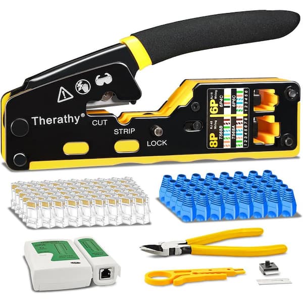 Lukyamzn RJ45 Crimp Tool Pass Through Ethernet Crimper for Cat5e Cat6 Modular Plugs, All-in-One Cat6 Crimping Tool