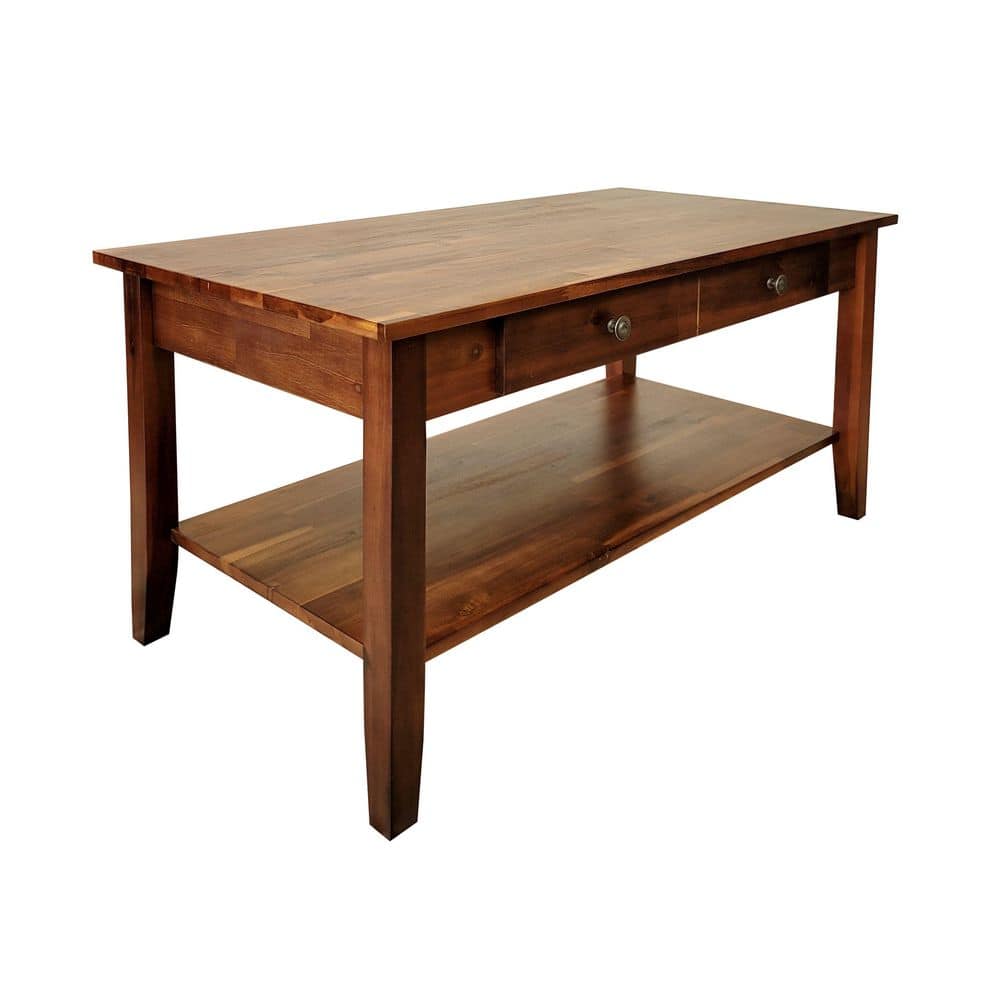 Solid Acacia Wood Rectangular Coffee Table with Storage