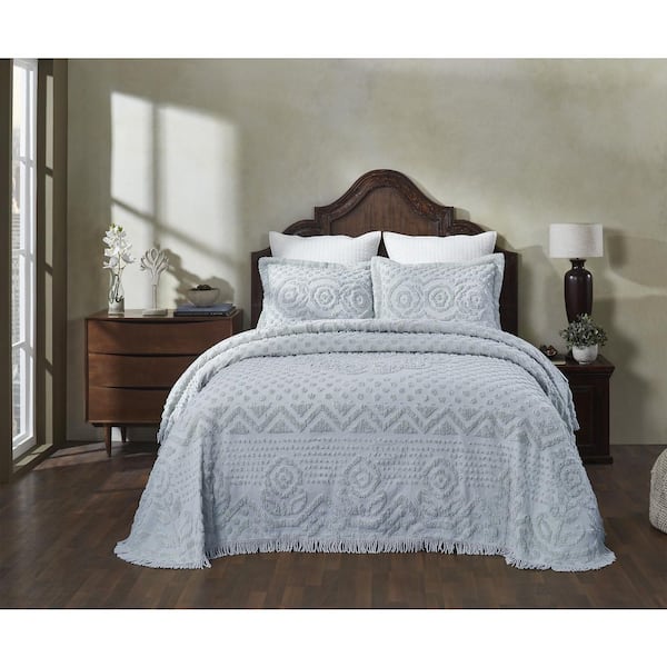 Heirloom Collection Single Piece Blue 100% Cotton King Bedspread Set