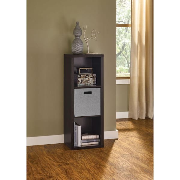 44 in. H x 16 in. W x 14 in. D Black Walnut Wood Look 3-Cube Storage Organizer