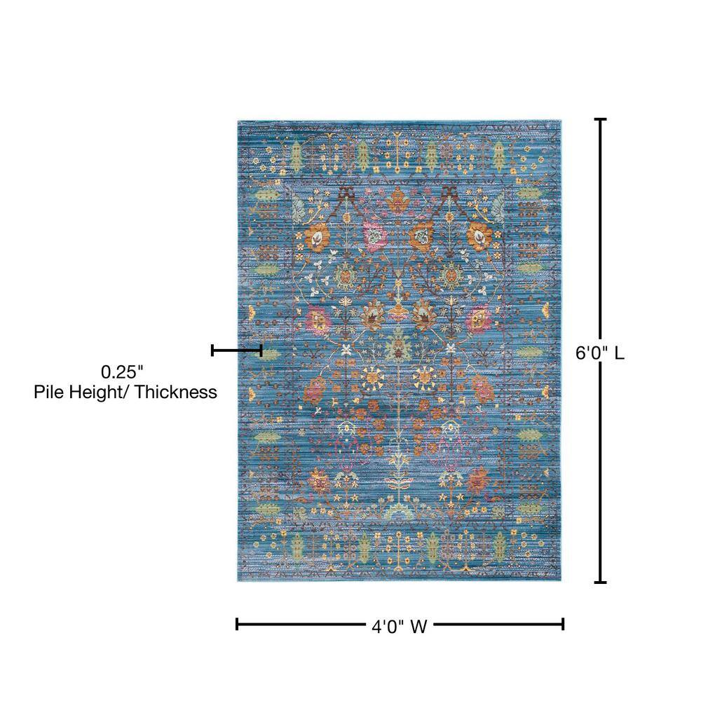 Valencia Blue & Multi Persian Motif 4' x 6' Synthetic Area Rug