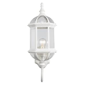 Wentworth 1-Light Large White Outdoor Wall Light Fixture with Clear Glass
