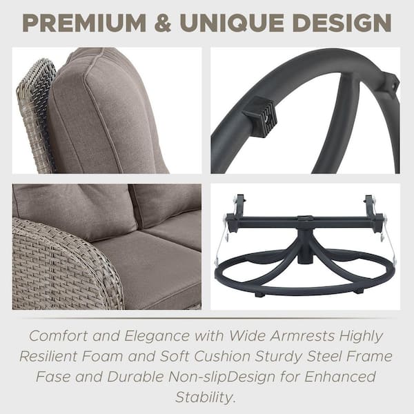 Rotavia Gray 6-Piece Wicker Patio Conversation Set with Swivel Rockers, Outdoor Sofa Seating Set with Gray Cushions