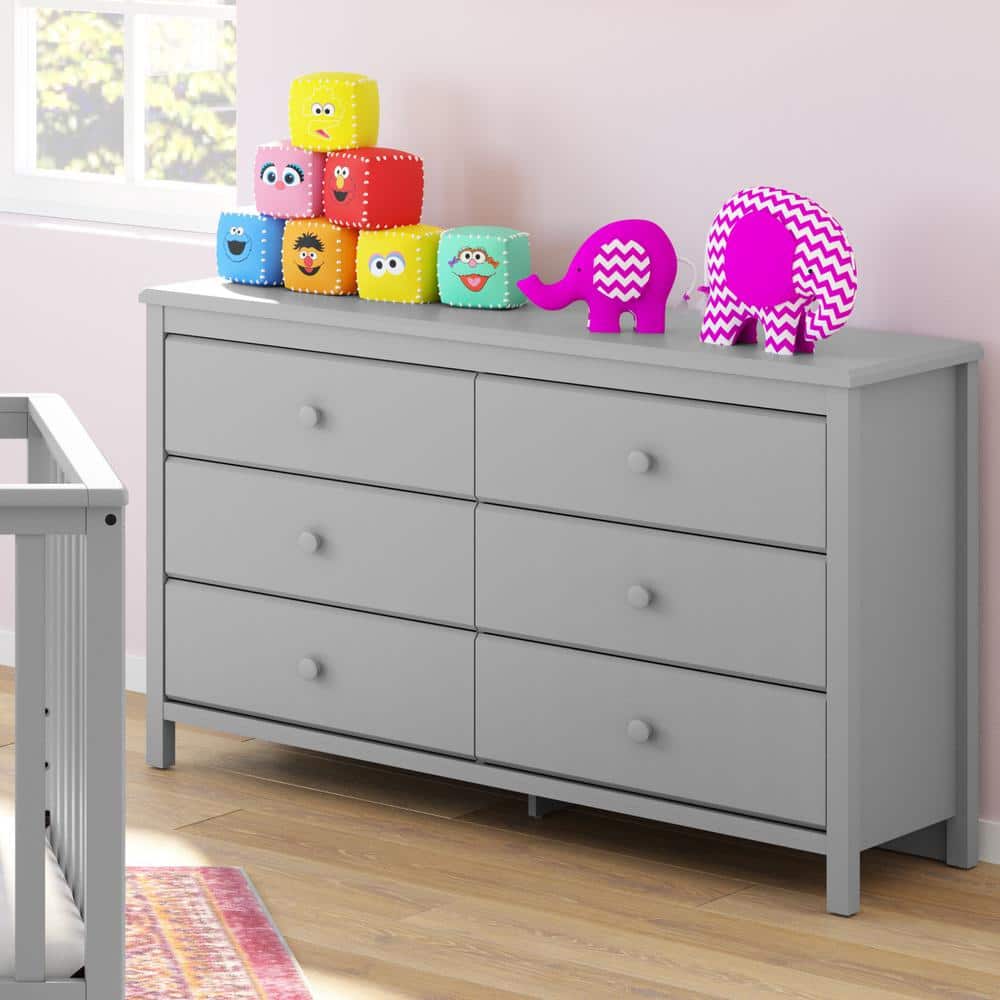 Pebble Gray 6-Drawer Double Nursery Dresser - GREENGUARD Certified