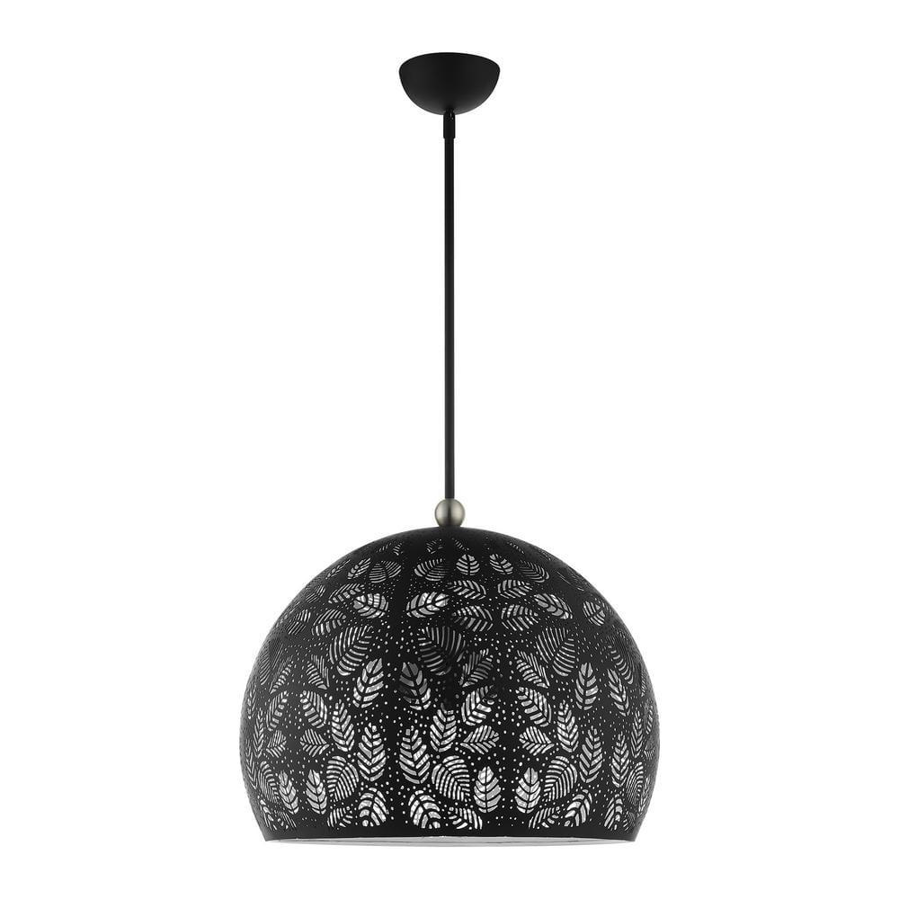 Chantily Bohemian Black and Nickel Globe Pendant with Crystal Accents